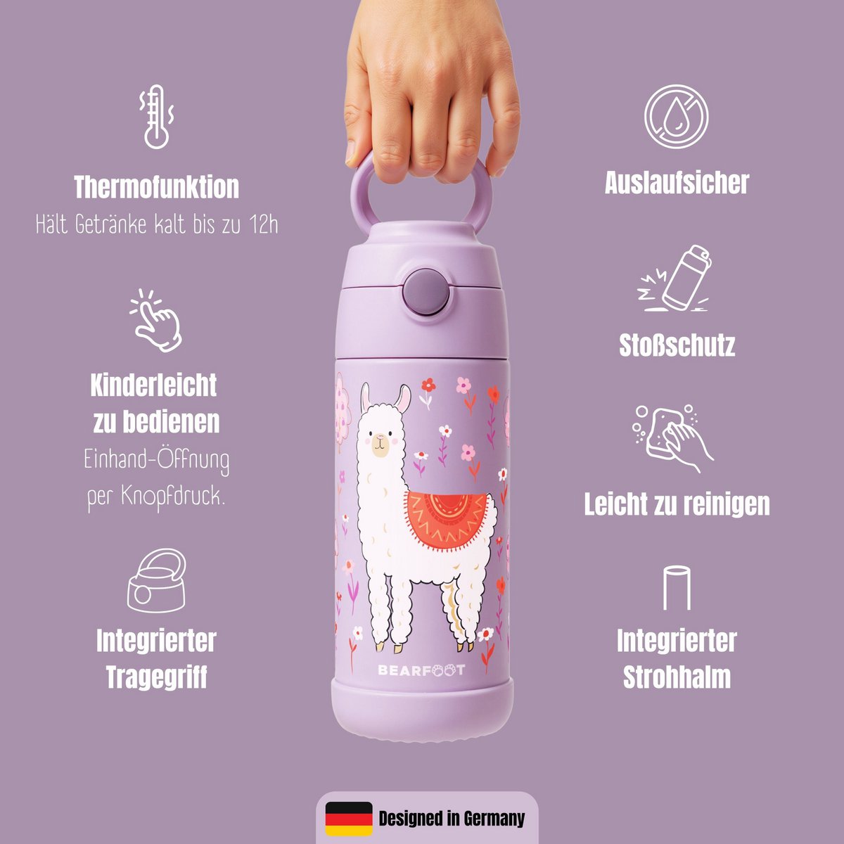 Thermo kinderdrinkfles RVS - lama paars