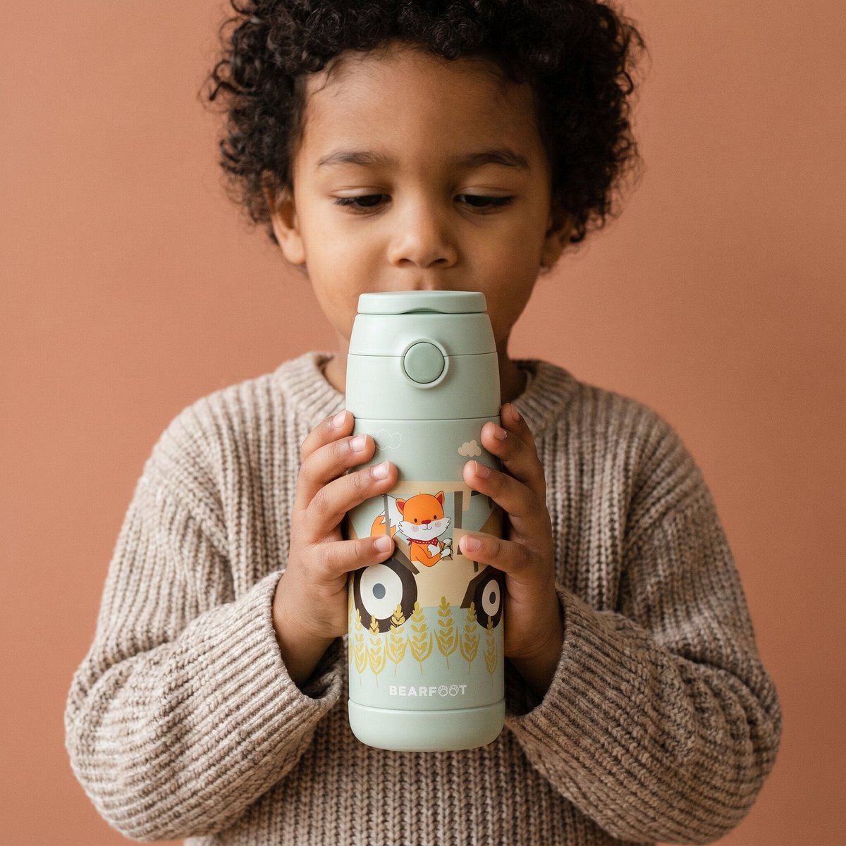 Thermo kinderdrinkfles RVS - tractor groen