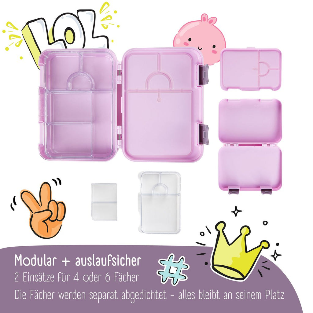 Kinderlunchbox met vakken, lunchbox - sticker paars