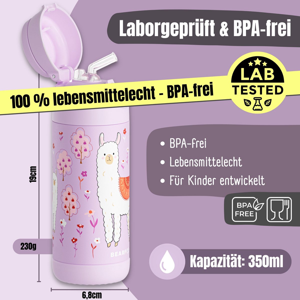 Thermo kinderdrinkfles RVS - lama paars
